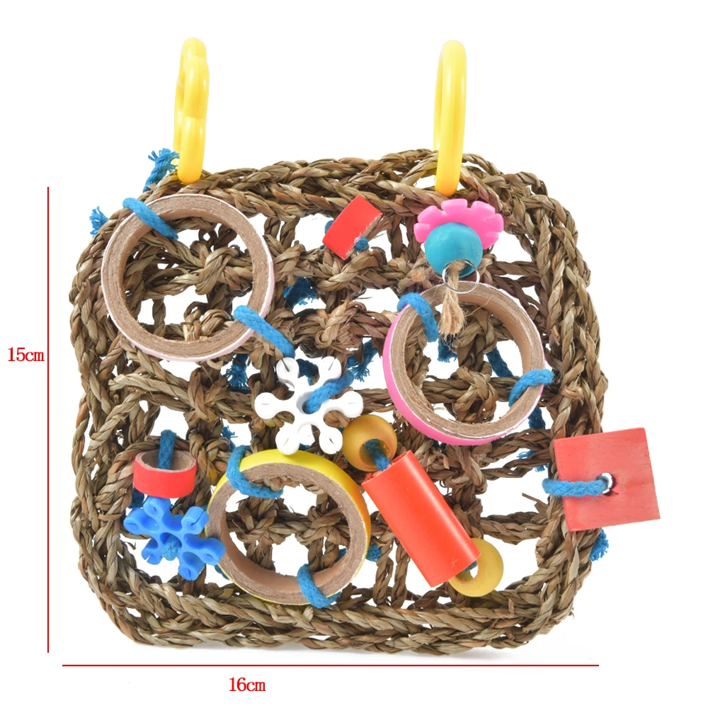 Red de escalada para pájaros, juguetes de loro tejido, Seagrass, cuerda de cáñamo, juego de escalera, masticar, forajear, juguetes coloridos divertidos para loros