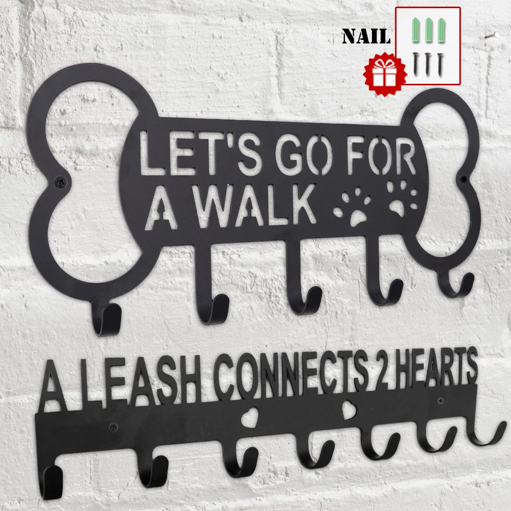 Colgador de correa de Metal para perro, soporte de pared con clavos gratis, llavero de nailon de cuero, accesorios para mascotas - imagen 3