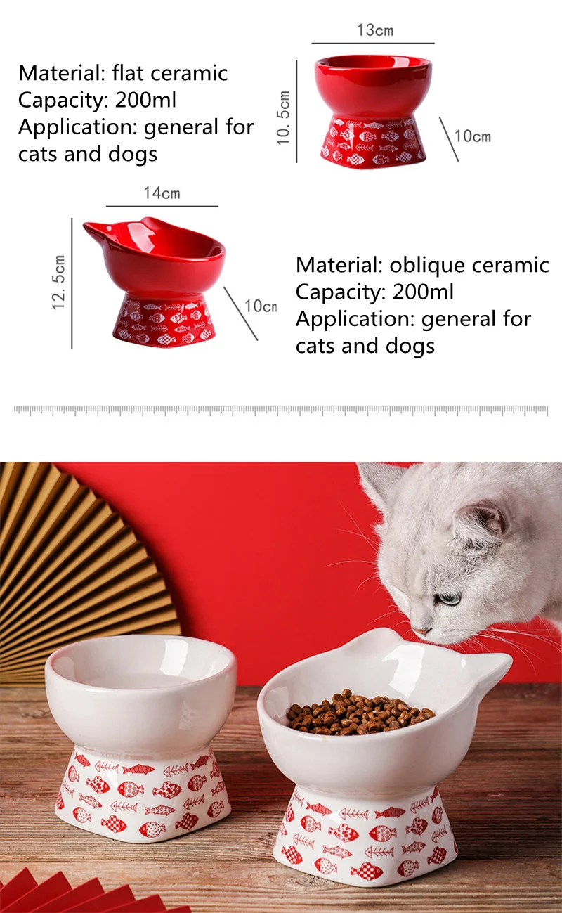 Comedero de cerámica elevado para gatos vista frontal