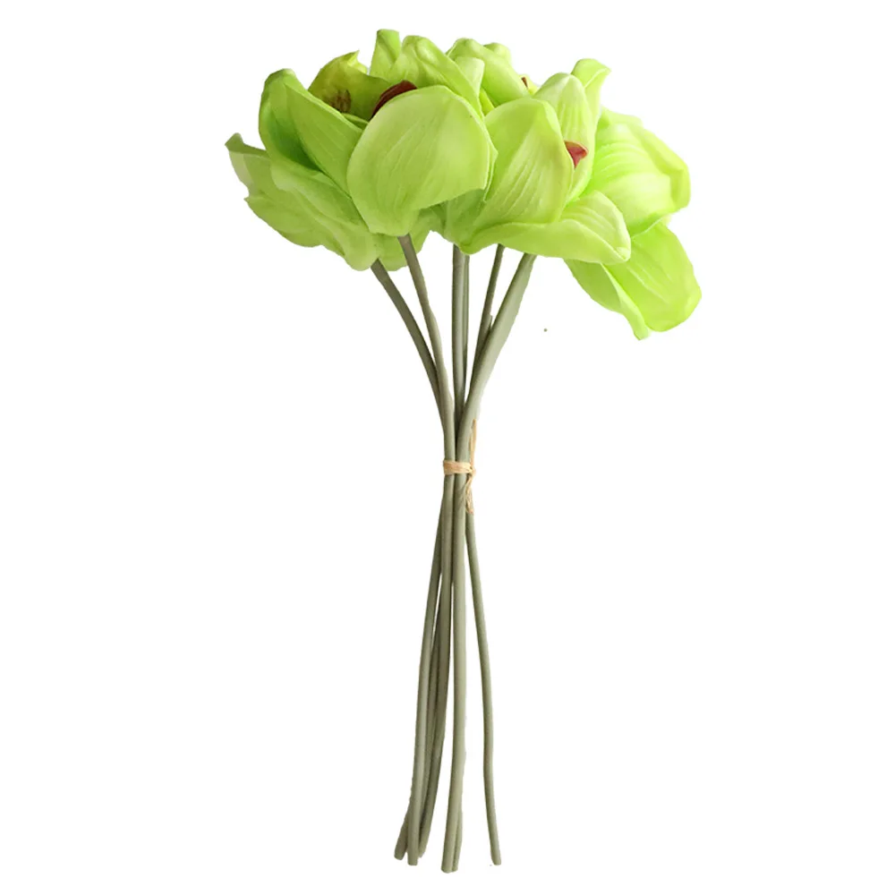 Ramo de flores artificiales de seda, flores artificiales de orquídeas verdes de alta calidad para decoración de bodas, hogar y Festival - imagen 2