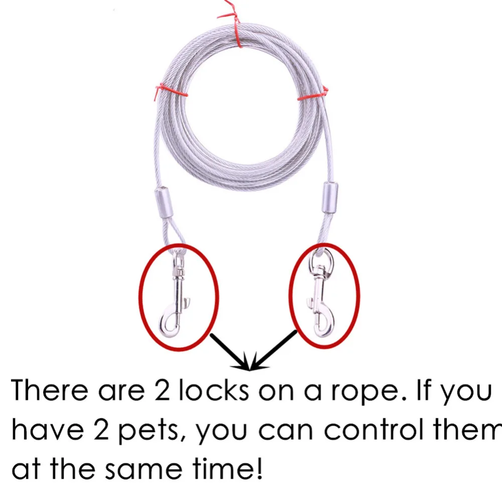 Cable de acero de doble cabeza para perros, ganchos de Metal para mascotas pequeñas, medianas y grandes, correa de plomo para cachorros y gatos, 3M, 5M, 10M - imagen 2