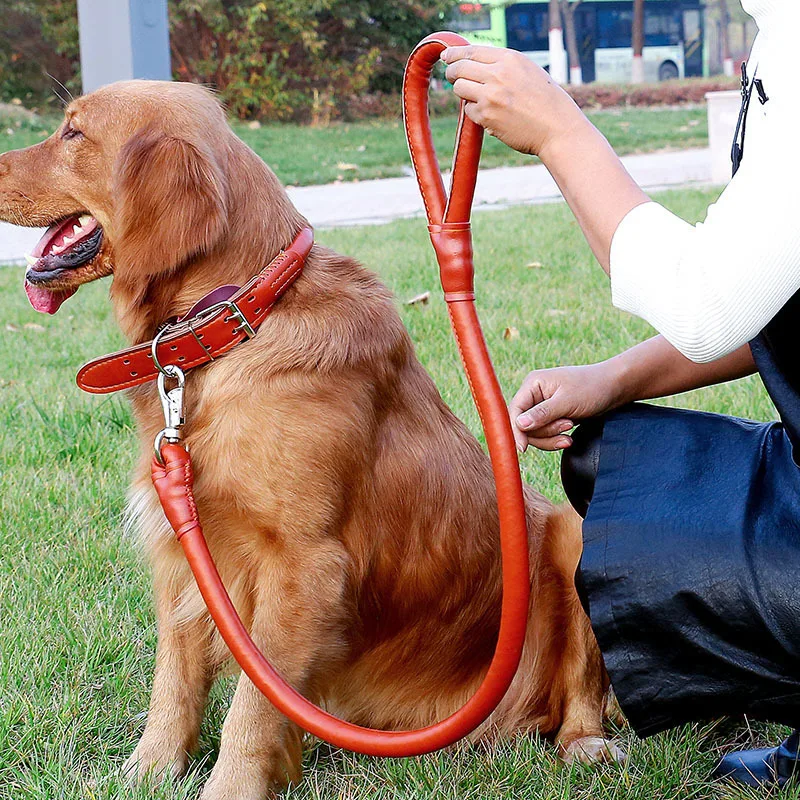 Conjuntos de Collar y correa para perros grandes de cuero para perros medianos y grandes, correas para mascotas súper fuertes Doberman Golden Retriever, producto para exteriores - imagen 5