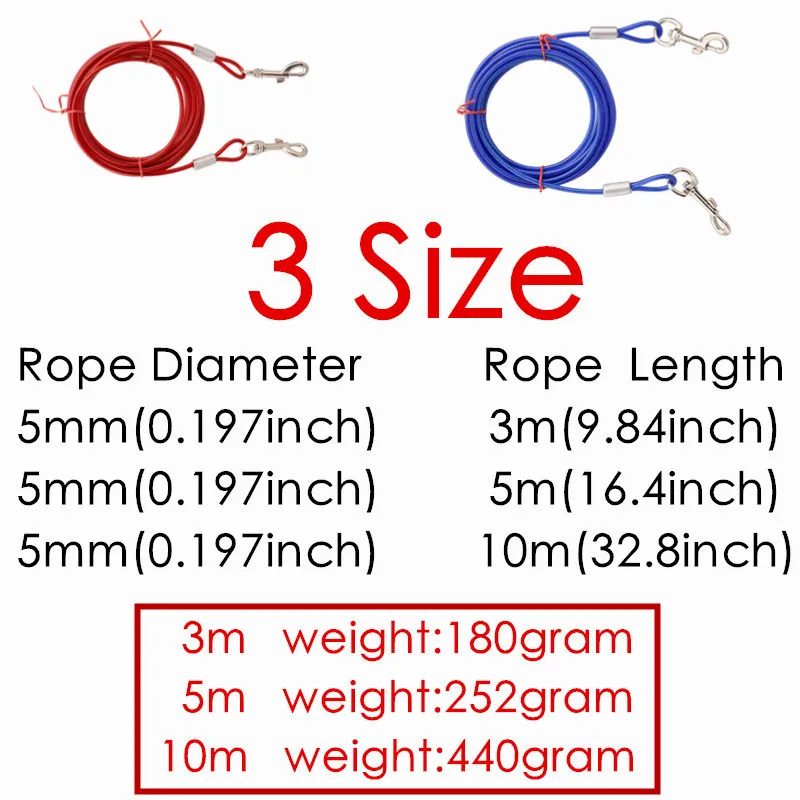 Cable de acero de doble cabeza para perros, ganchos de Metal para mascotas pequeñas, medianas y grandes, correa de plomo para cachorros y gatos, 3M, 5M, 10M - imagen 3