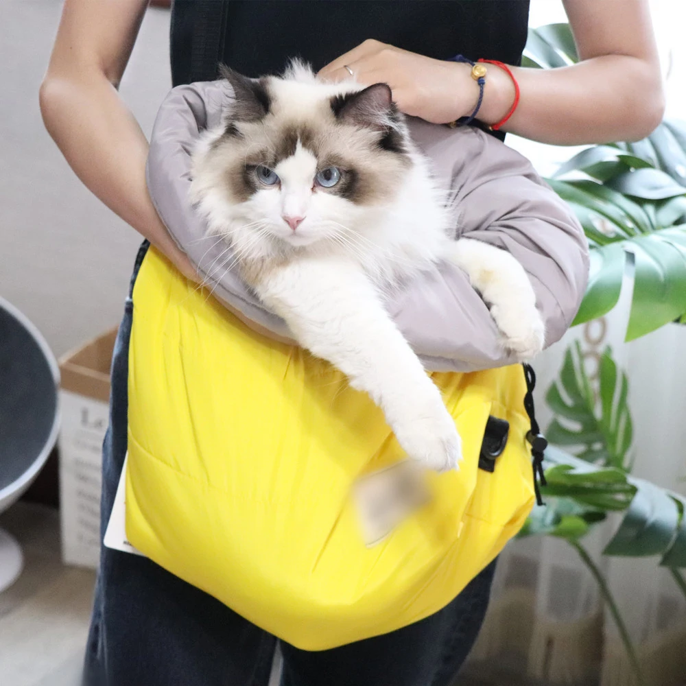 Mochila transportadora de gatos cálida de invierno, bolsa de viaje para mascotas de un solo hombro con saco de dormir para perros pequeños y gatos, bolsa de mensajero para exteriores - imagen 2