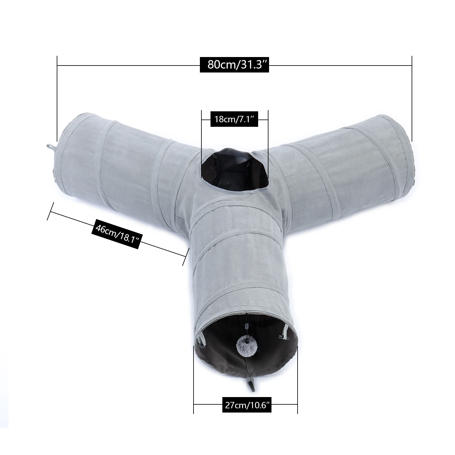 Túnel de juguete para gatos, juguete plegable con bola colgante, divertido, para mascotas, conejo, gatito, gris - imagen 5