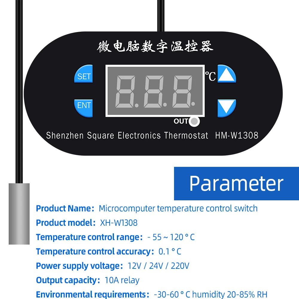 Controlador de temperatura Digital W1308, termostato de microordenador de 12V y 220V, Control de temperatura fría y calor, termostato electrónico con Sensor