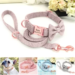 Set collar y correa personalizados para perro con pajarita – Grabado incluido