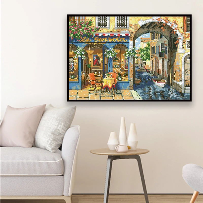 Kits de punto de cruz contado con paisaje silencioso de Riverside, lienzo sin imprimir, bordado, juegos de costura, pintura de decoración del hogar Diy, 11 14ct - imagen 3