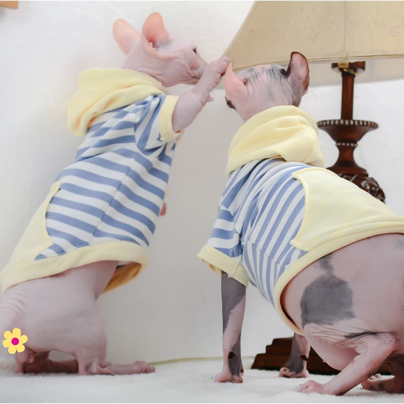 Ropa a rayas para gatos, sudaderas cálidas de algodón para invierno, trajes de Sphynx suaves, chaqueta para gato, abrigo para perros pequeños y medianos - imagen 4