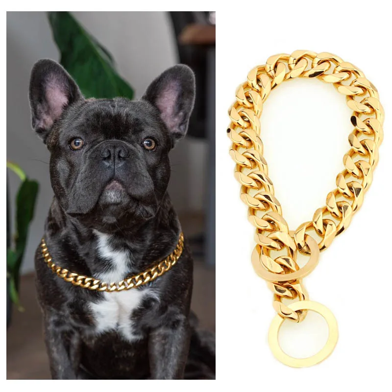 Collar de acero inoxidable para perro, cadena dorada de diseño lujoso, 18K, 15MM, accesorios de alta resistencia, collares cubanos para perros medianos y grandes - imagen 2