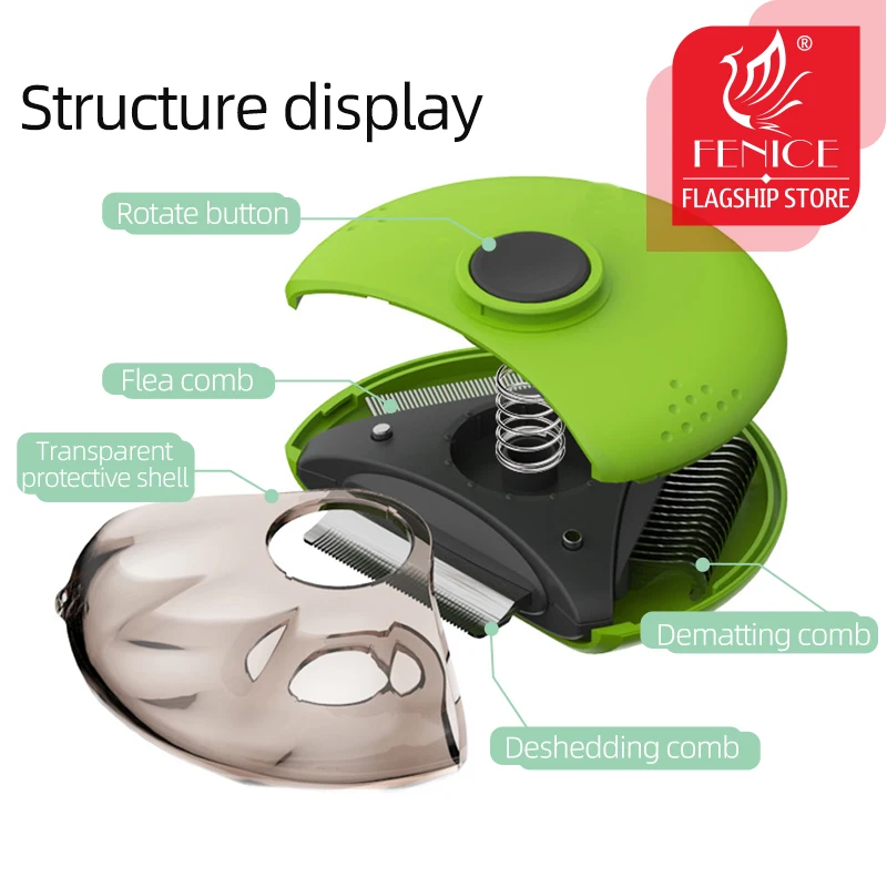 Fenice peine giratorio tres en uno para mascotas, cepillo para perros y gatos, peine para quitar enredos, peine de punto abierto, eliminación de pulgas - imagen 3