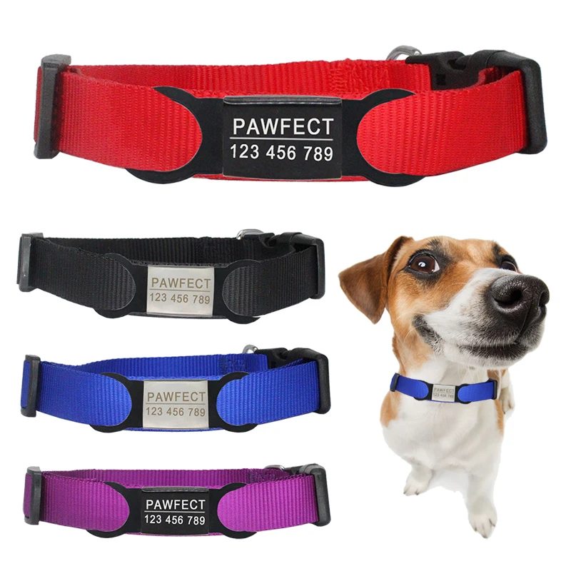 Collar de nailon con identificación personalizada para perro ajustable