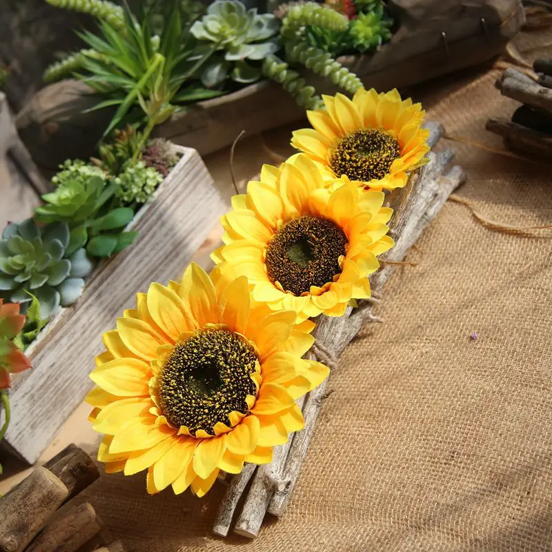 Flores artificiales de seda, cabeza de girasol grande para manualidades, corona de recortes, decoración de boda, hogar, 5 tamaños - imagen 3