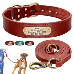 Collar de cuero para perro Pitbull y Pastor Alemán con placa grabada