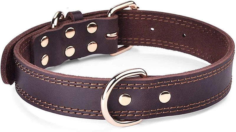 Benepaw Quality Genuine Leather Dog Collar Durable Vintage Heavy-duty Rustproof Double D-Ring Pet Collar For Medium Large Dogs - imagen 3