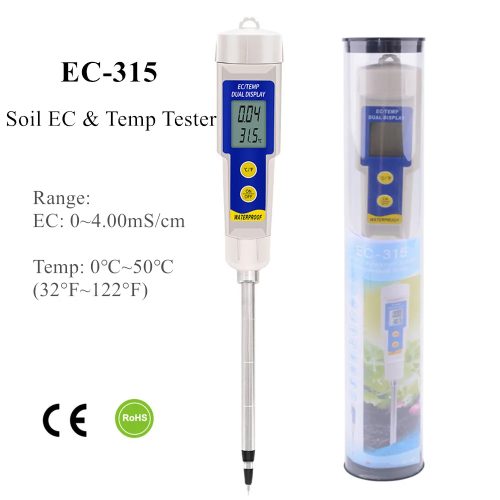 Probador de suelo EC-315 multifunción 2 en 1, medidor de temperatura EC del suelo, Monitor de calidad del agua portátil, probador EC para suelo de acuario de laboratorio