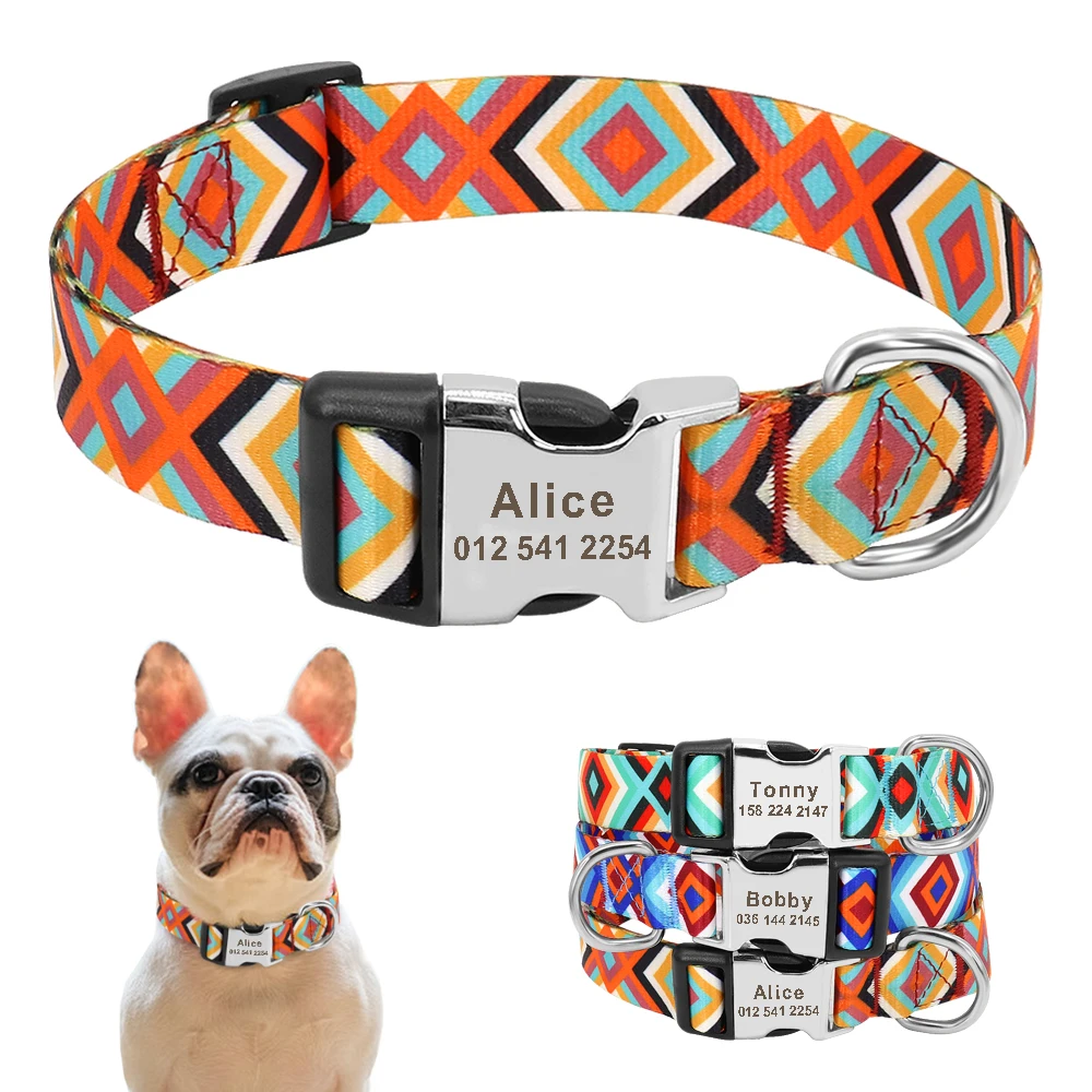 Collar indio personalizado para perros y gatos, collares de nailon personalizados para cachorros, Chihuahua, Pug, collares para mascotas ajustables para perros pequeños, medianos y grandes