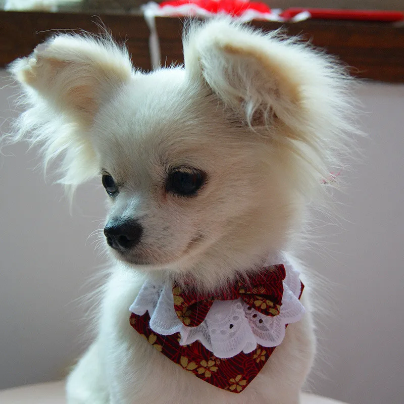 Babero de lazo de encaje hecho a mano de estilo japonés para perro, Linda pajarita, bufanda para perro, cachorros, perros medianos, accesorios para mascotas - imagen 3