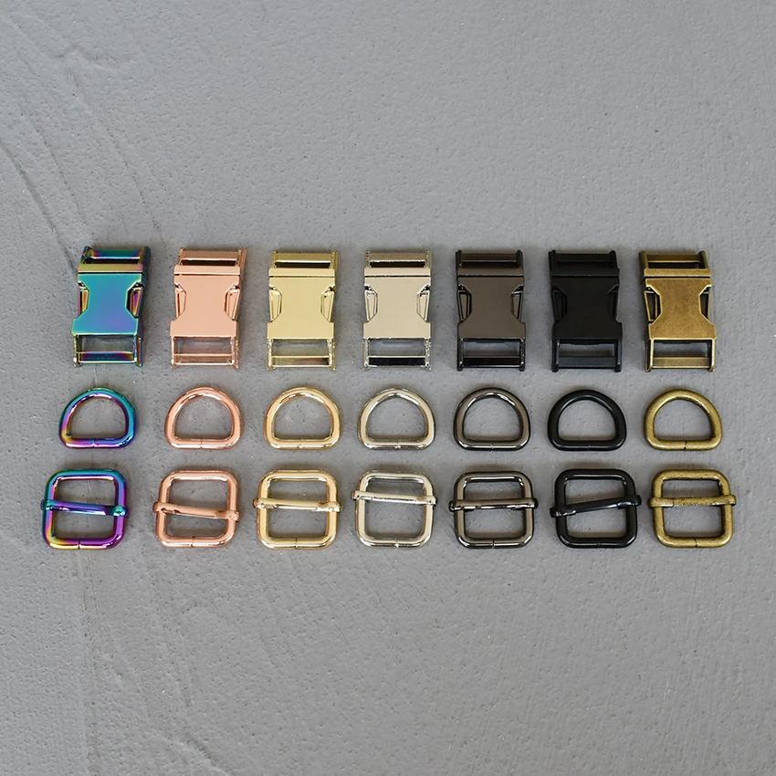 50 juegos de hebilla de metal de 20mm + hebilla de ajuste + anillo D/juego de correas de 3 piezas deslizador de metal DIY correa de cuello para mascotas bolsa accesorio de cinturón - imagen 5