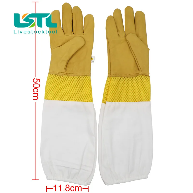 Guantes protectores para apicultor, guantes amarillos de piel de cabra transpirables antiabejas, herramientas protectoras para apicultura, 1 par - imagen 3