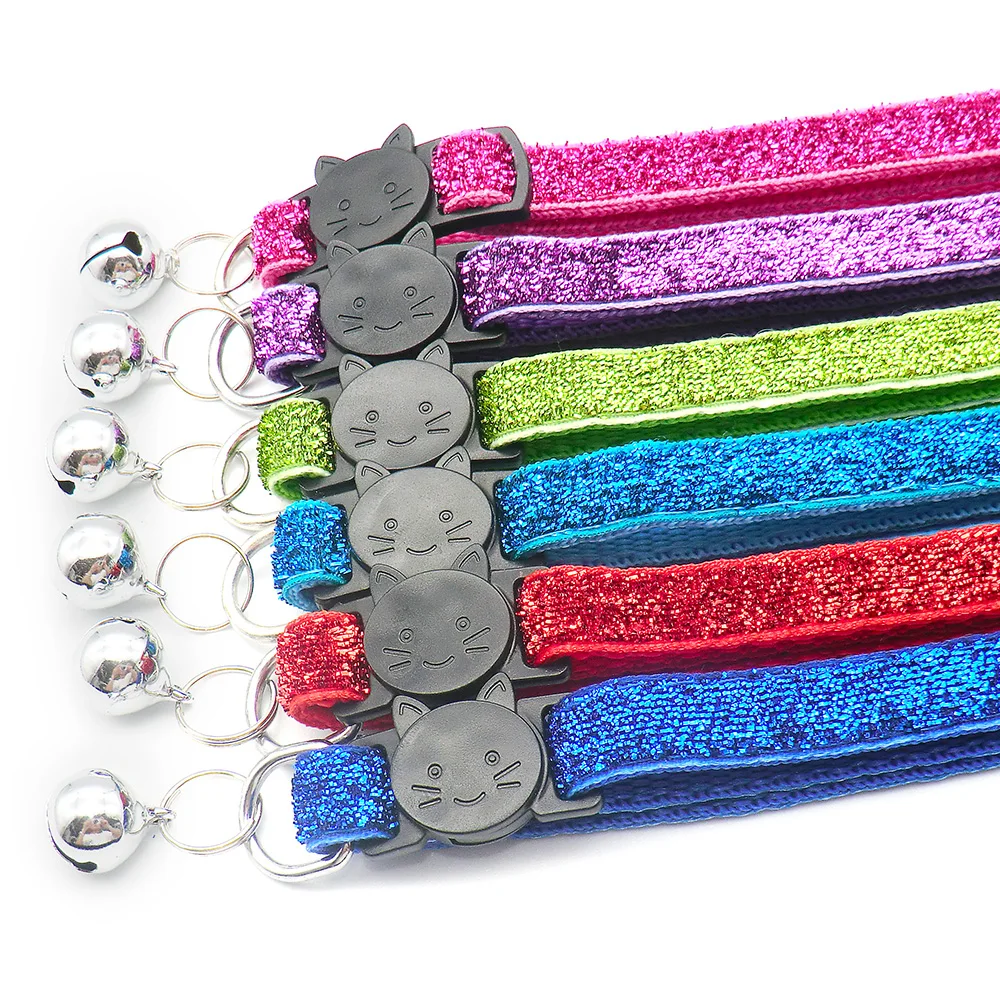 Venta al por mayor 24 Uds BlingBling cachorro gatito Collar ajustable para perro mascota con correa para el cuello de campana collares con botones de cara de gato accesorios de encanto - imagen 2