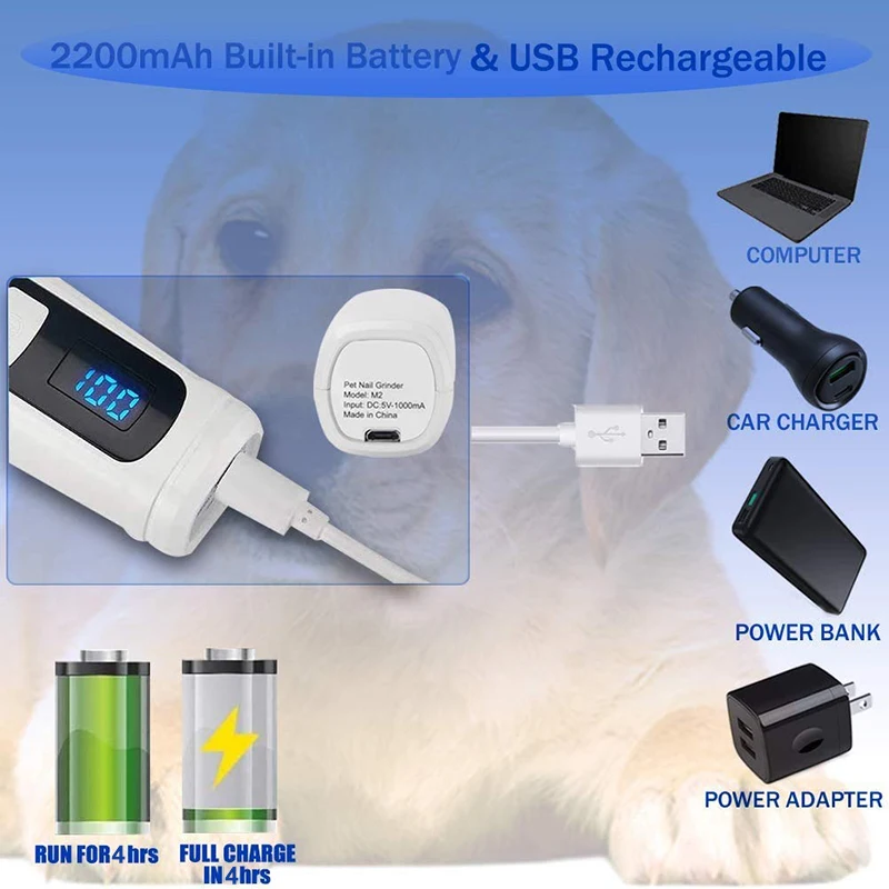 Benepaw-molinillo de uñas LCD para perros y gatos, herramienta de aseo recargable de 2 velocidades, bajo ruido, para mascotas grandes, medianos y pequeños - imagen 5