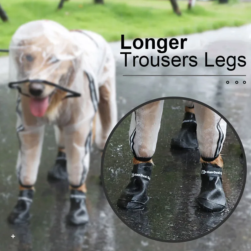 HOOPET-chubasquero para mascotas, cachorro, cuatro pies, con capucha, transparente, impermeable, Teddy, perro grande, ropa para lluvia para animales - imagen 4