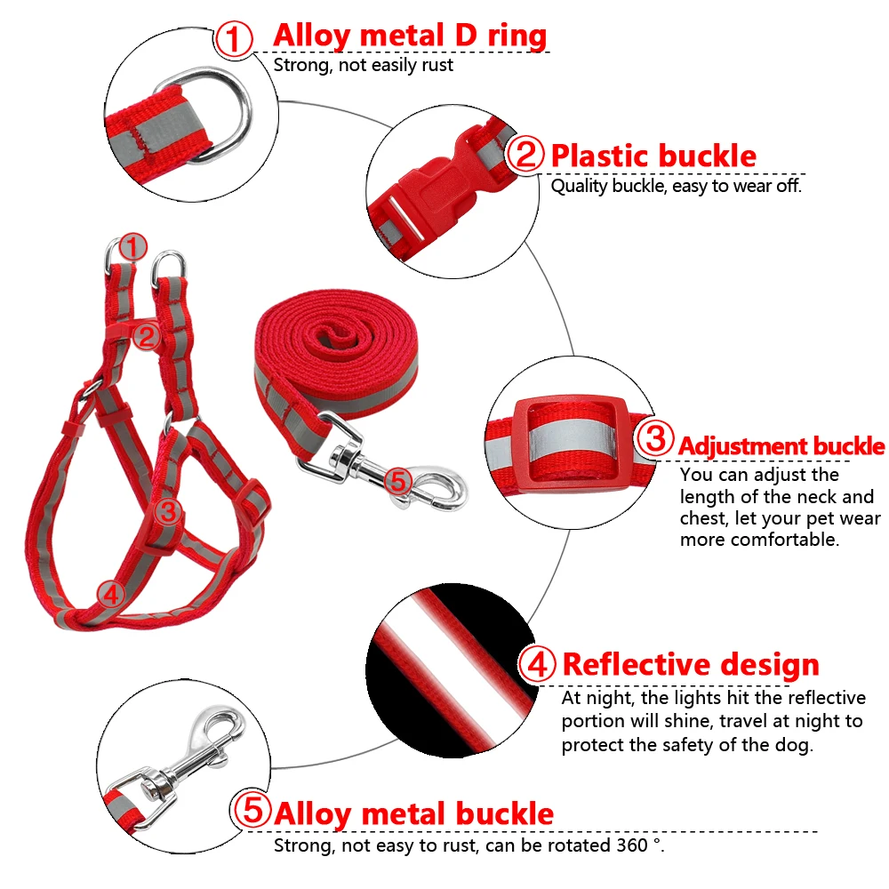 Juego de arnés y correa para perros de nailon reflectante para perros pequeños y medianos, caballete para cachorros, Chihuahua, Yorkie, 7 colores - imagen 3