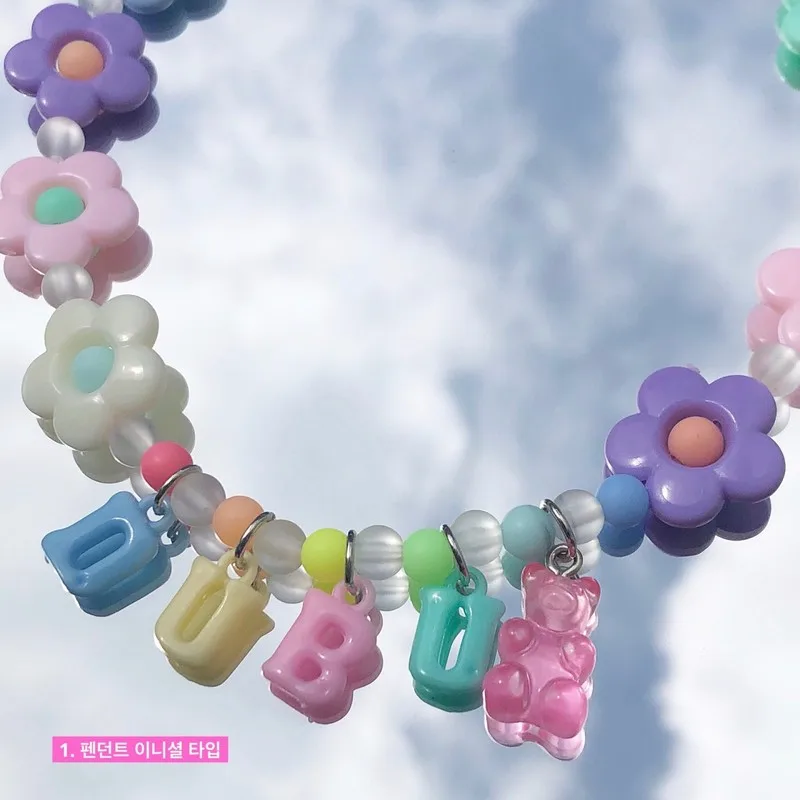 Collar de cuentas de flores de oso de color personalizado con nombre de gato y perro, accesorios para mascotas - imagen 5