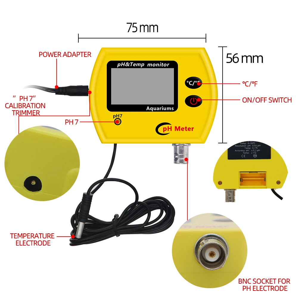Probador de calidad del agua de PH-991, medidor de PH Digital, Detector de temperatura en línea, Monitor de PH y temperatura, Analizador de PH de agua para piscina, acuario, hidropónico - imagen 3