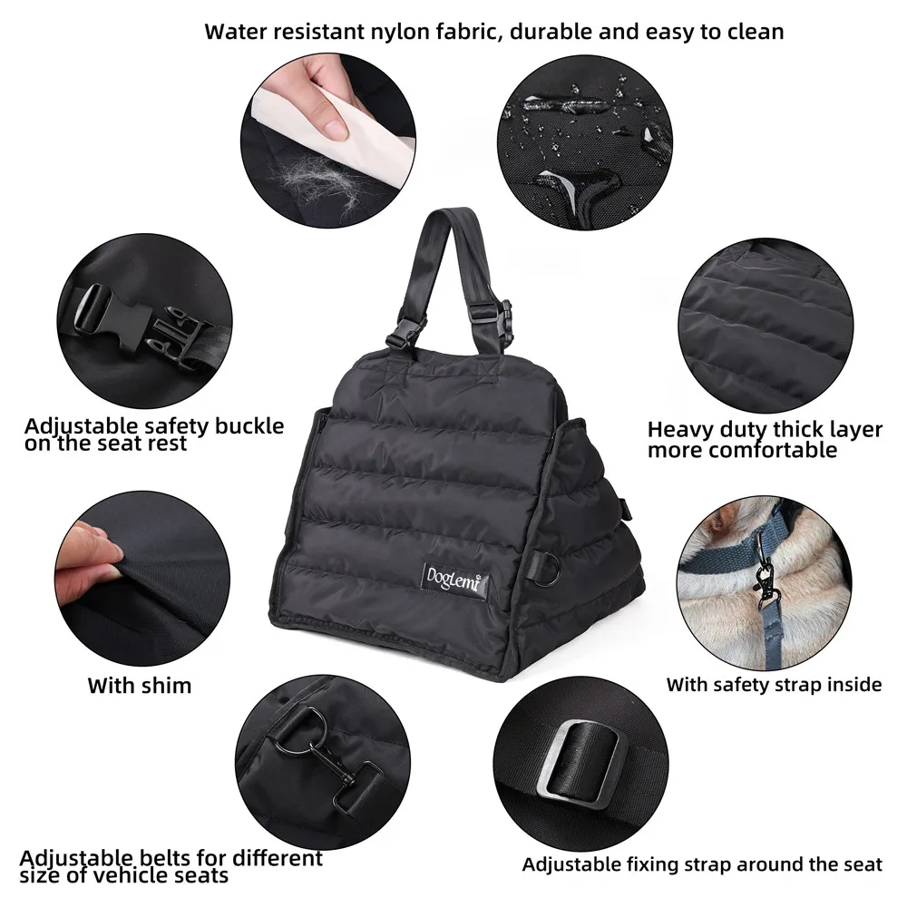 Dog Car Seat Bed Carrier for Small Medium Dogs Waterproof Dog Car Seat Cover Safety Adjustable Pet Travel Bag Handy Soft Cushion - imagen 2