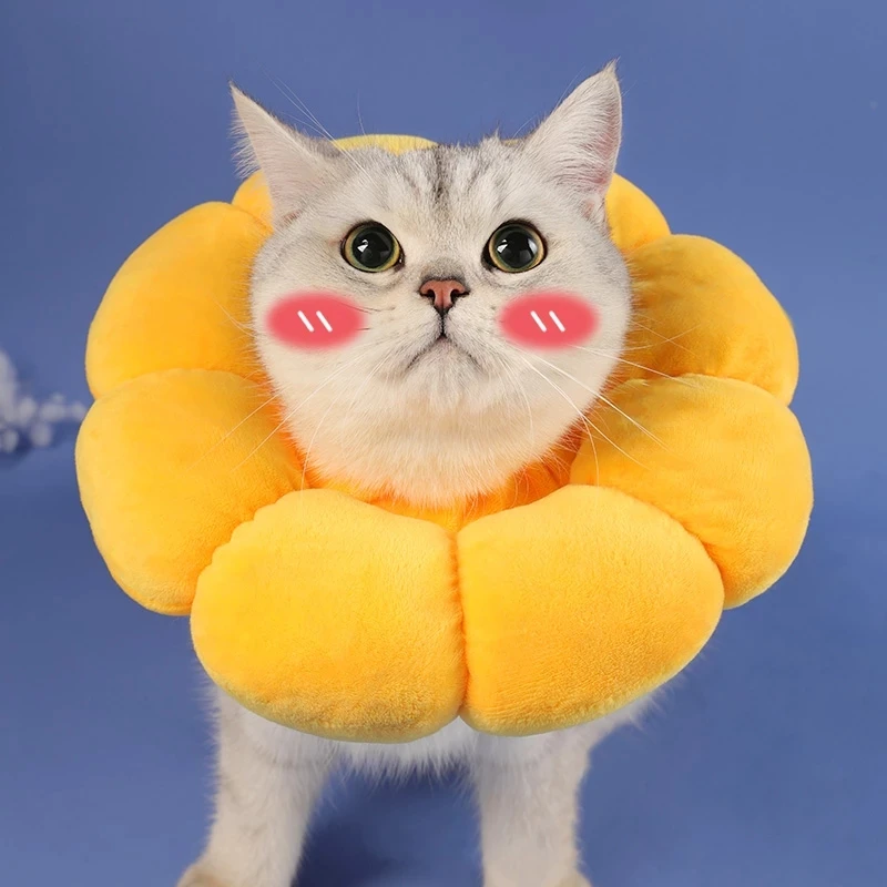 Collar de girasol para mascotas, ajustable, antimordeduras, cirugía, antilamer, curación de heridas, collares de protección para gatos, Collar isabelino de felpa suave