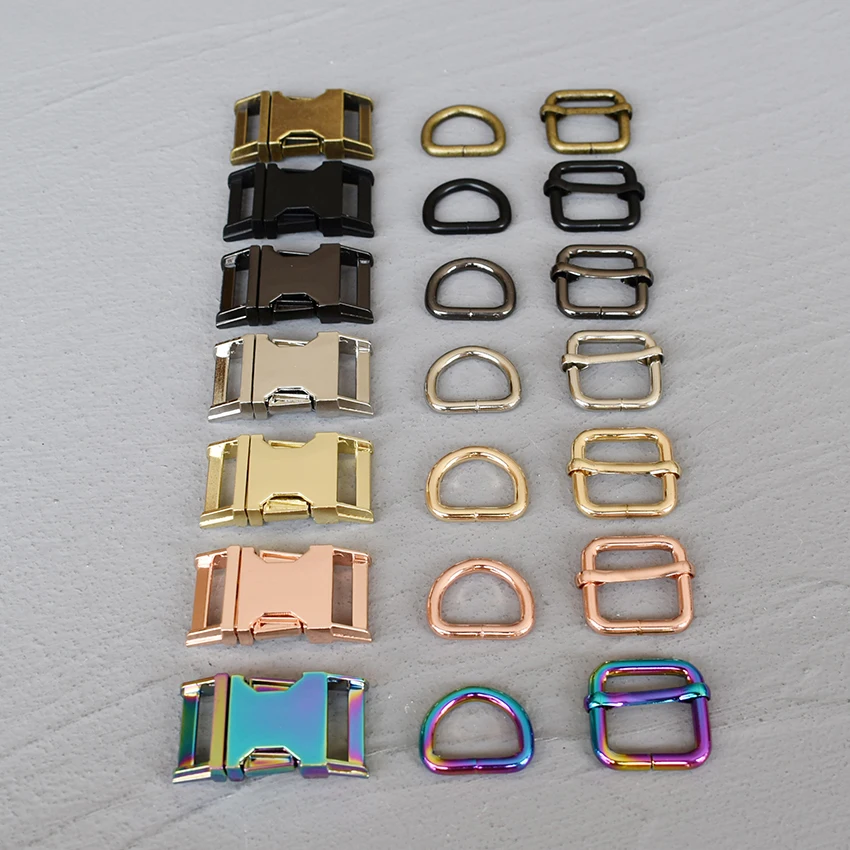 50 juegos de hebilla de metal de 20mm + hebilla de ajuste + anillo D/juego de correas de 3 piezas deslizador de metal DIY correa de cuello para mascotas bolsa accesorio de cinturón - imagen 4