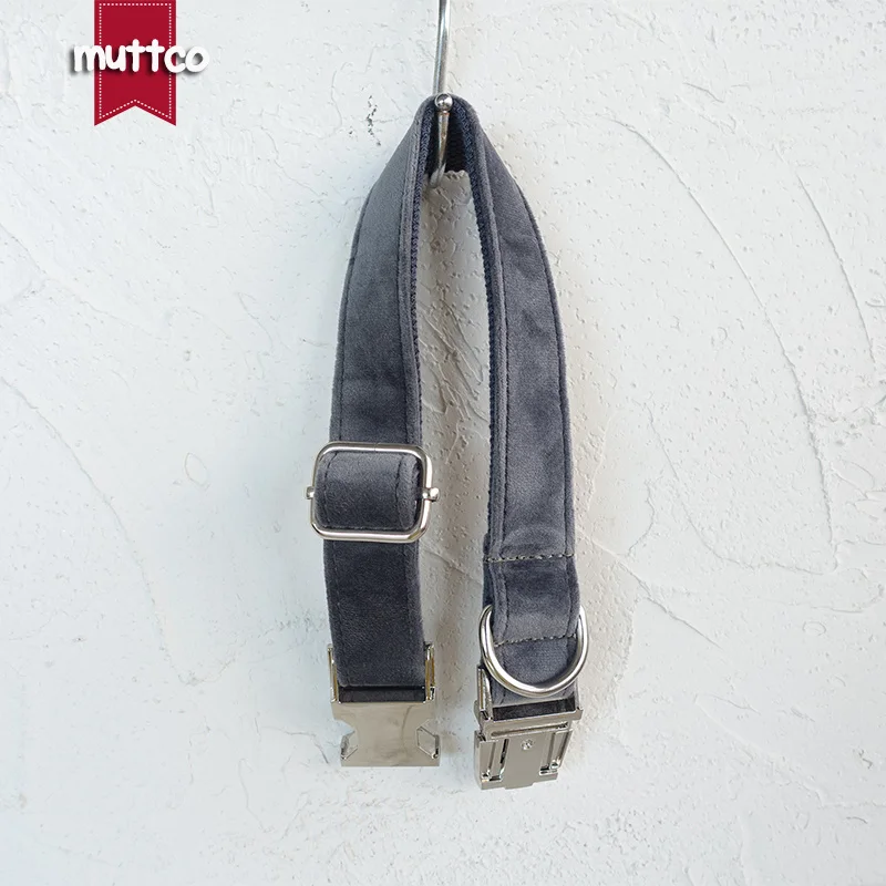 Collar de perro con hebilla de metal grabada MUTTCO, collar con etiqueta de identificación de perro GRIS, placa de identificación de 5 tamaños, suministro antipérdida para mascotas UDC108