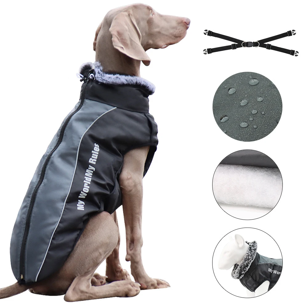 Ropa para perros, abrigo impermeable para perros grandes, chaquetas cálidas de invierno para perros al aire libre con terciopelo, arnés para caminar para perros medianos y grandes