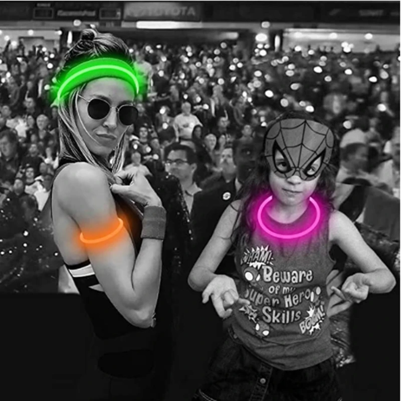 Perro con collar tipo tubo luminoso en exterior