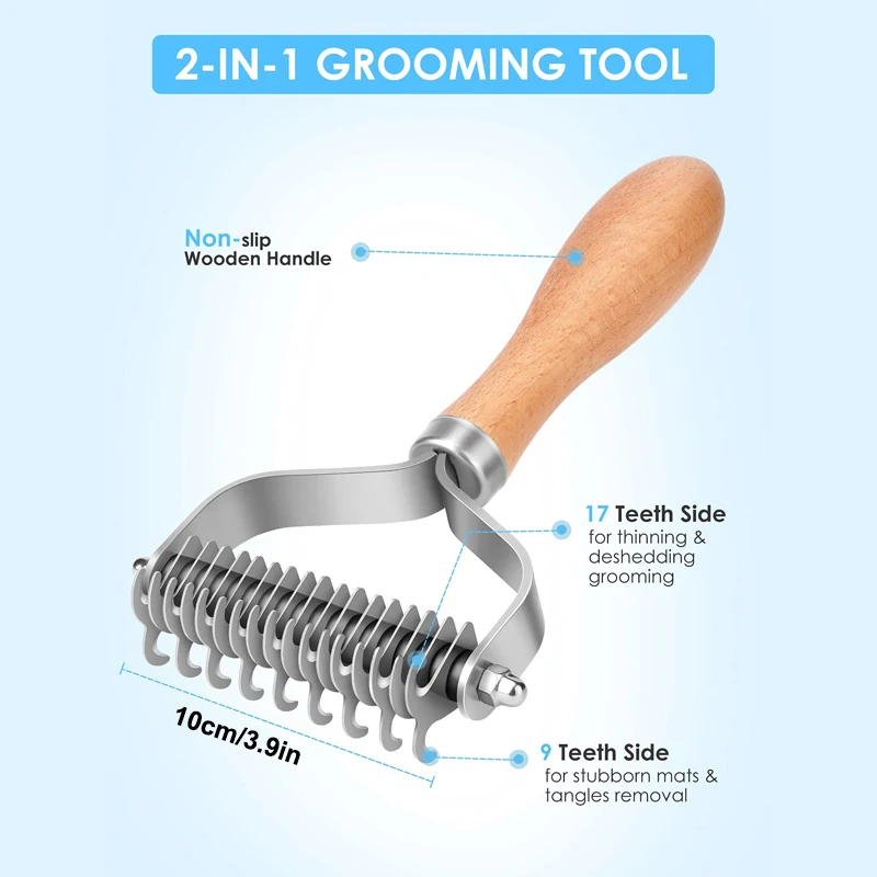 Benepaw-rastrillo de capa inferior de 2 caras para mascotas, cepillo de aseo seguro y cómodo, peine para quitar enredos de pelo mate - imagen 3