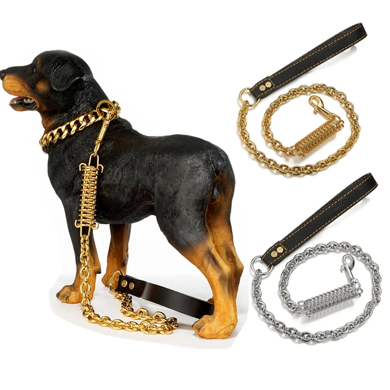 Cuerda de tracción antimordida de acero inoxidable para perros grandes, cadena para perros a prueba de explosiones, Pitbull Doberman, dorado y plateado - imagen 2