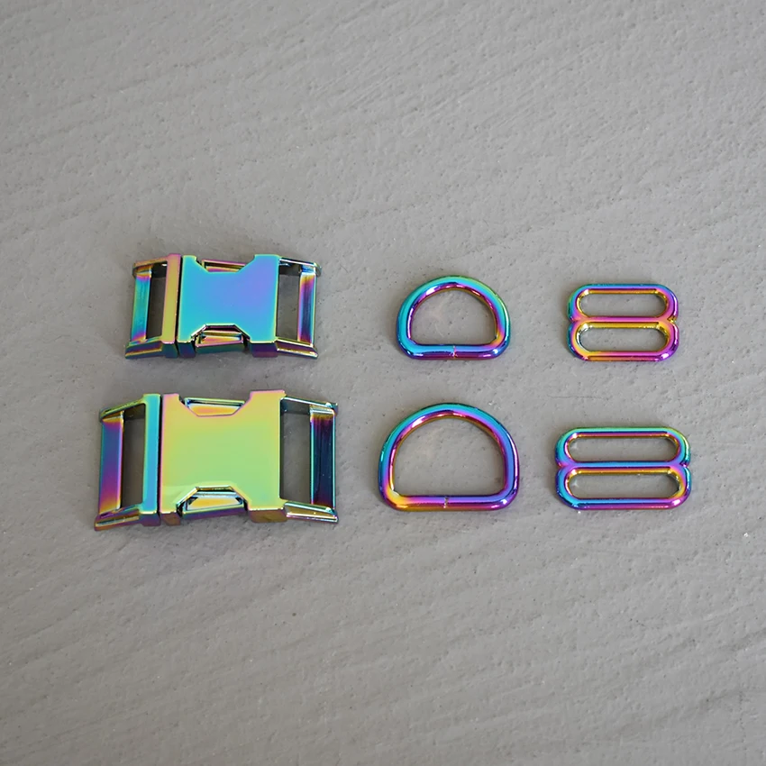 1 Juego de correas de 15mm/20mm/25mm, Hardware de Metal, ajustador de anillo en D, correa deslizante, hebilla de liberación, uso de tres piezas para Collar de perro DIY - imagen 4