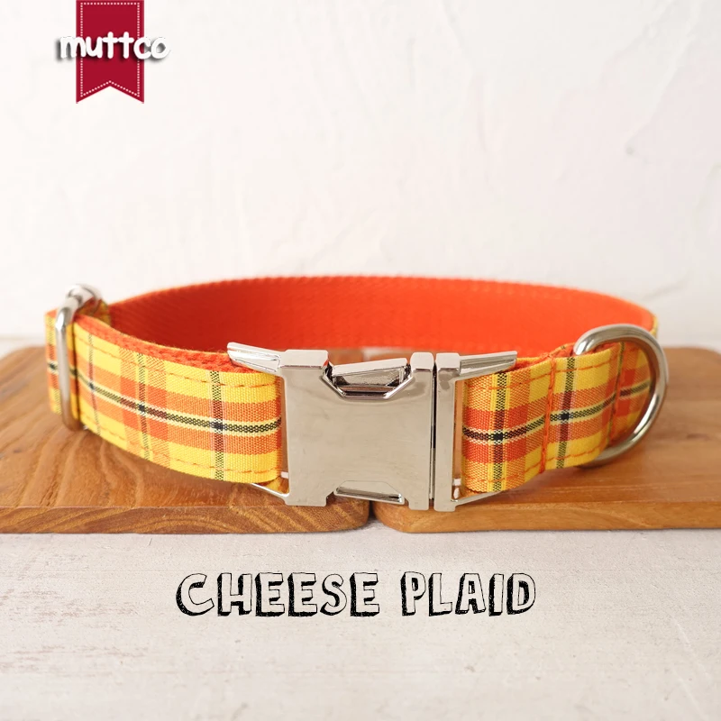 MUTTCO vende al por menor collar de perro de diseño propio CHEESE PLAID hecho a mano poliéster satinado y nylon 5 tamaños collar de perro UDC098