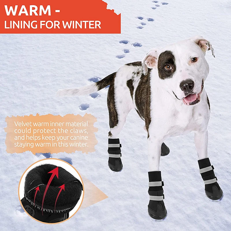 Benepaw-botas impermeables para perro, zapatos reflectantes de invierno para mascotas, botines de nieve antideslizantes para exteriores, Protector de pata para perros medianos y grandes - imagen 4