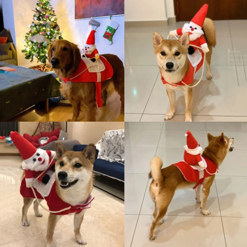 Vestido de equitación de Navidad para mascotas, ropa cálida, ropa de fiesta, disfraces de Cosplay para perros pequeños y grandes, novedad divertida - imagen 3