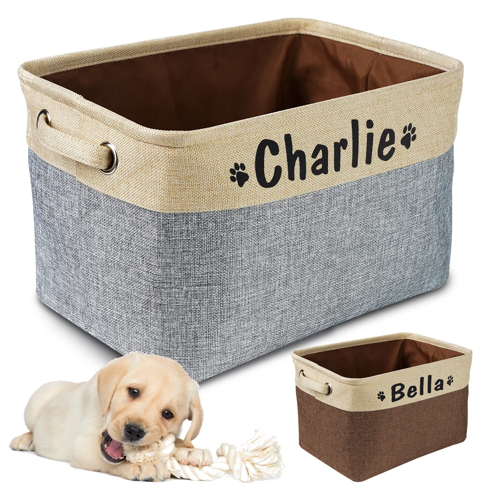 Cesta de Almacenamiento de Juguetes para Perros Personalizada - Bolsa de Lona para Perros - Juguetes Plegables para Mascotas - Caja de Almacenamiento de Lino - Contenedores - Accesorios para Perros - Suministros para Mascotas