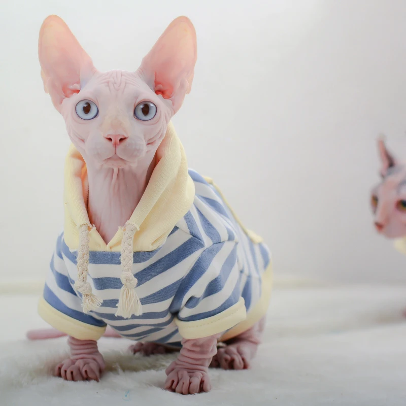 Ropa a rayas para gatos, sudaderas cálidas de algodón para invierno, trajes de Sphynx suaves, chaqueta para gato, abrigo para perros pequeños y medianos - imagen 2
