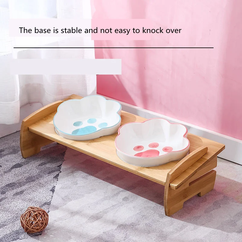 Plato de cerámica elevado para perros y gatos, cuenco doble con forma de pata, suministros para mascotas - imagen 4