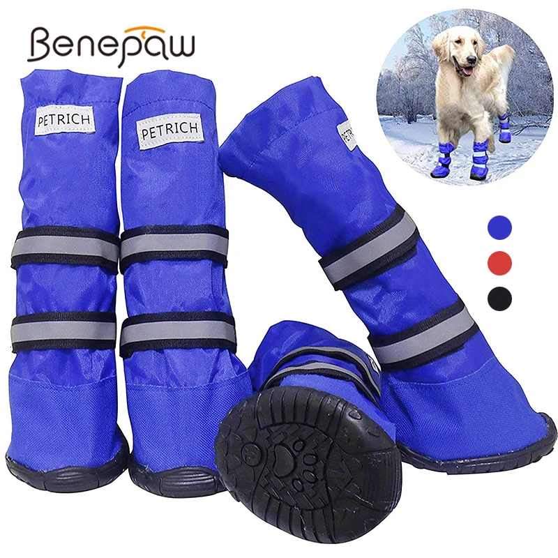 Benepaw-botas impermeables para perros medianos y grandes, zapatos cómodos, ajustables, reflectantes, antideslizantes, con suela de goma para nieve, para invierno