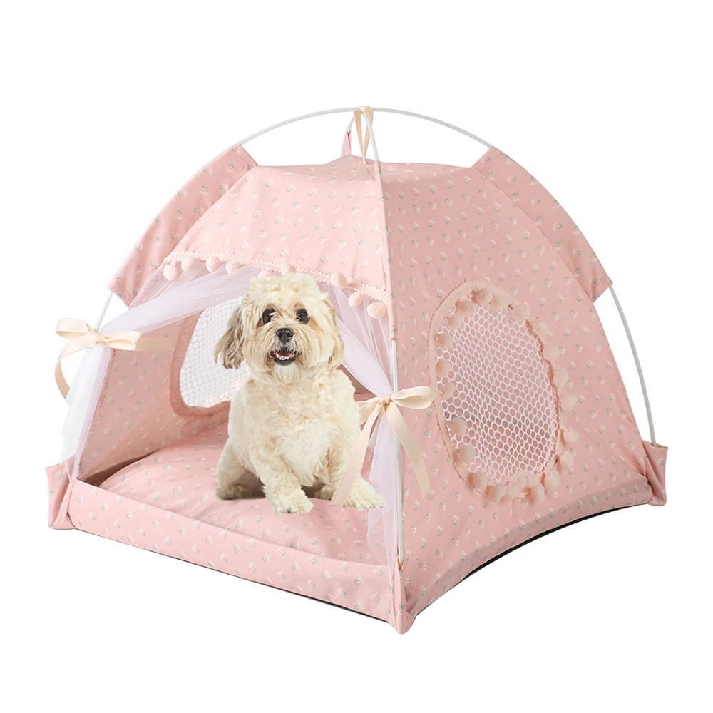 Tienda de campaña con estampado de flores para perro y gato, cama cerrada para interior, Plegable, portátil, acogedora, perrera, accesorios para cachorros pequeños - imagen 4