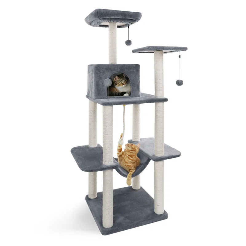 Torre de árbol para gatos grandes, muebles de condominio, poste para rascar, casa de juegos para gatitos, hamaca, perchas, plataforma, entrega rápida - imagen 2