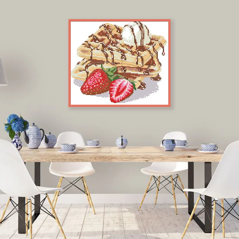 Kits de patrones de punto de cruz de pastel de fresa, lienzo sin imprimir 11CT 14CT, juego de pinturas bordadas Diy, costura hecha a mano, decoración del hogar - imagen 3