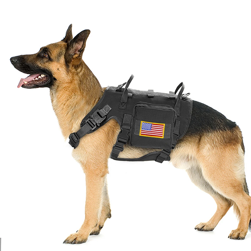 Arnés militar táctico duradero para perros, chaleco de nailon fuerte para mascotas, arnés de entrenamiento para perros de trabajo con 2 bolsas, 3 banderas para perros pequeños y grandes - imagen 5